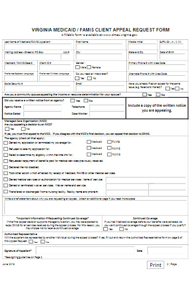 medicaid client appeal request form