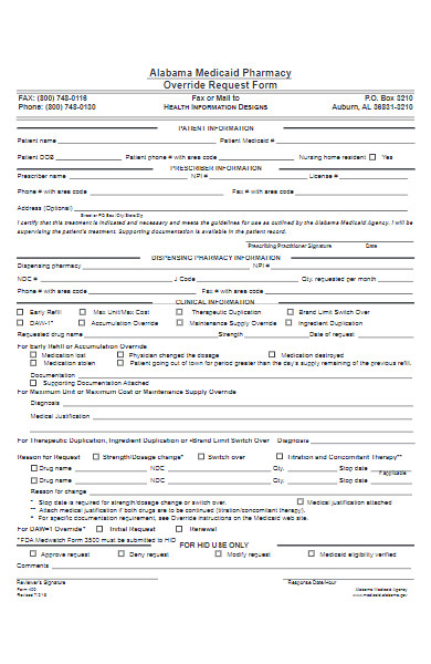 medicaid pharmacy override request form