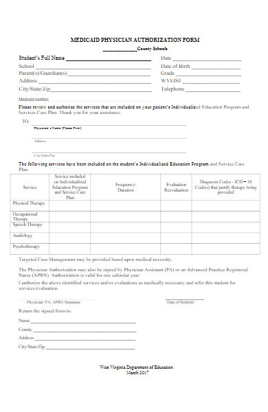 medicaid physician authorization form