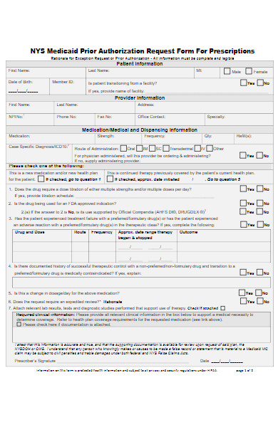 medicaid prior authorization request form