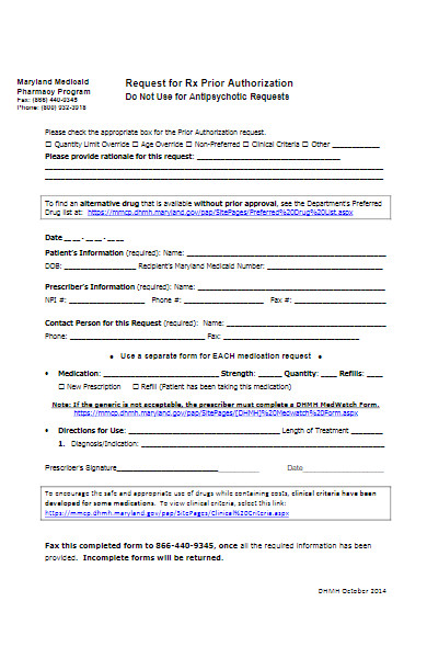 medicaid request for prior authorization form