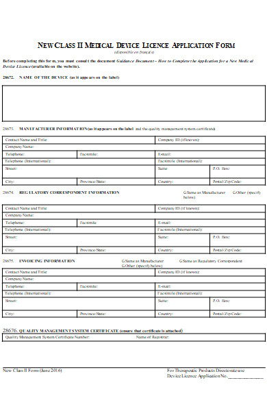 medical device license application form