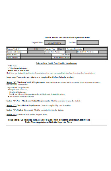 meedical requirements form