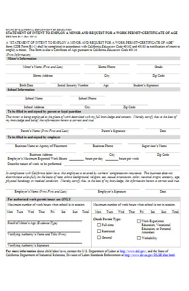 minor work permit form