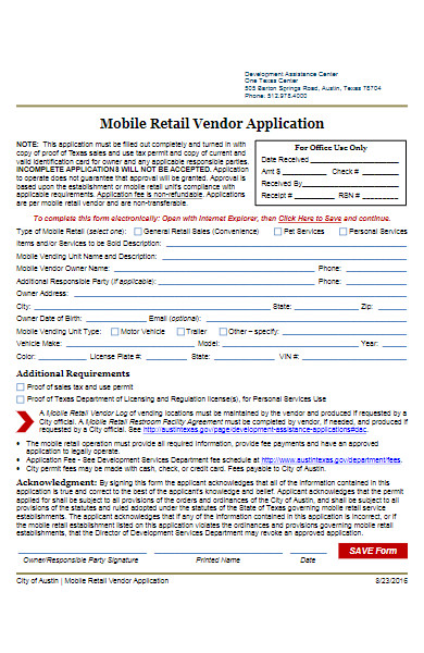mobile retail vendor application form 