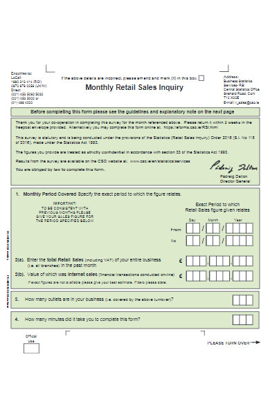 monthly retail sales inquiry application form