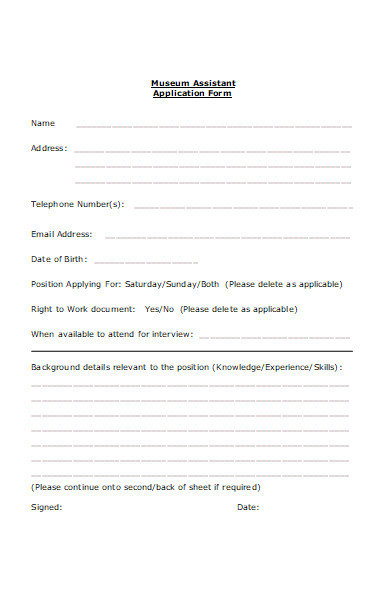 museum assistant application form