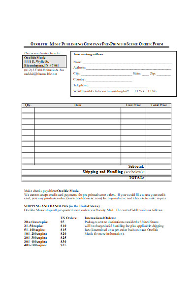 music company order form