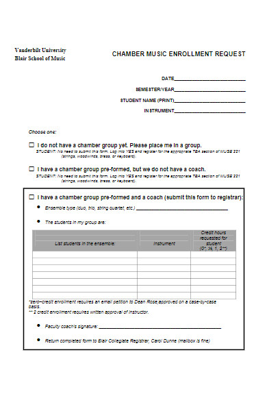 music enrollment request form