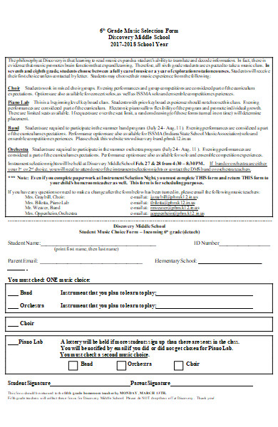 music selection form