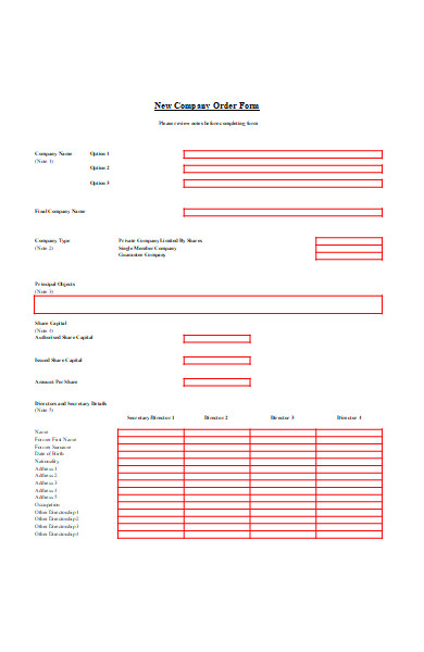 new company order form