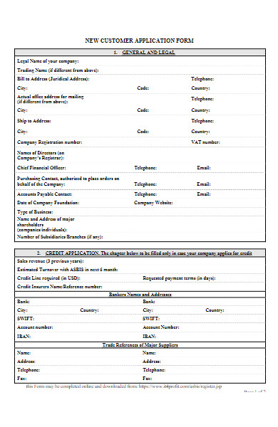 new customer application form