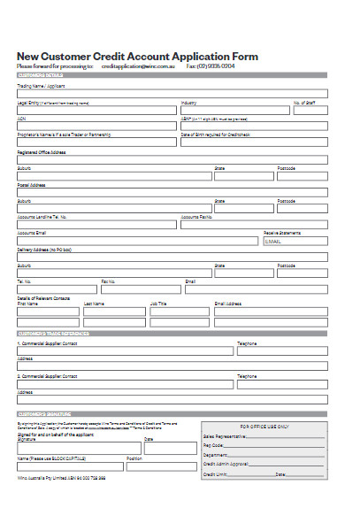 new customer credit account application form