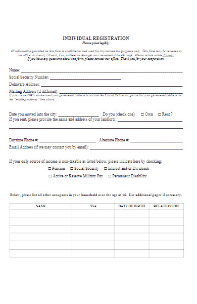 new resident individual registration form