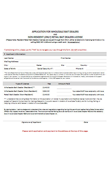 non resident wholesale bait dealers license form