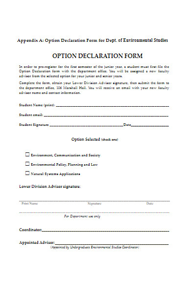 option declaration form