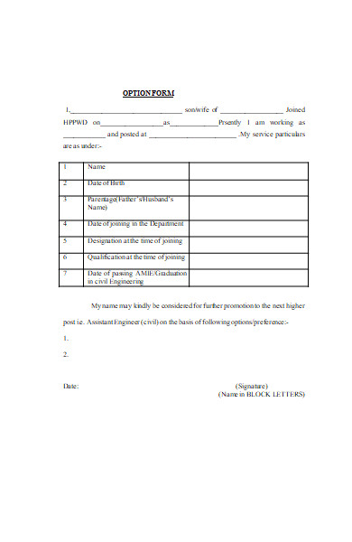 option form example