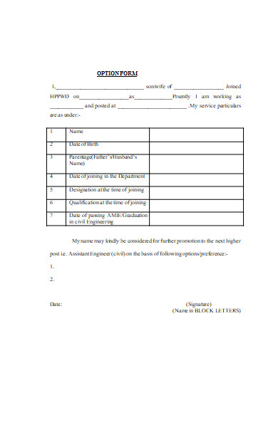 FREE 50+ Option Forms in PDF | MS Word | MS Excel