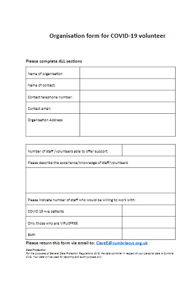 organization form for covid 19 volunteer