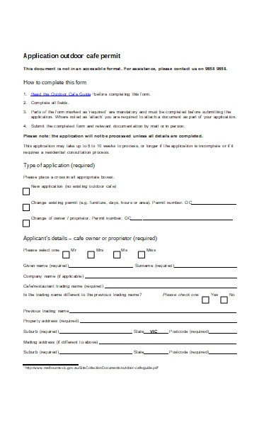 outdoor permit application form for restaurant