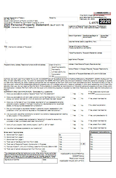 personal property statement form