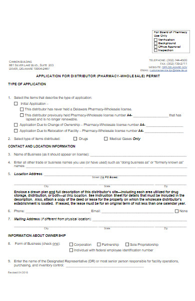 pharmacy distributor wholesale permit form