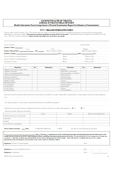 physical examination report form