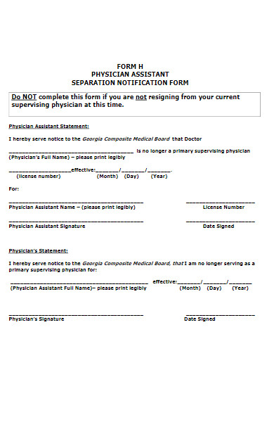 physician assistant separation form