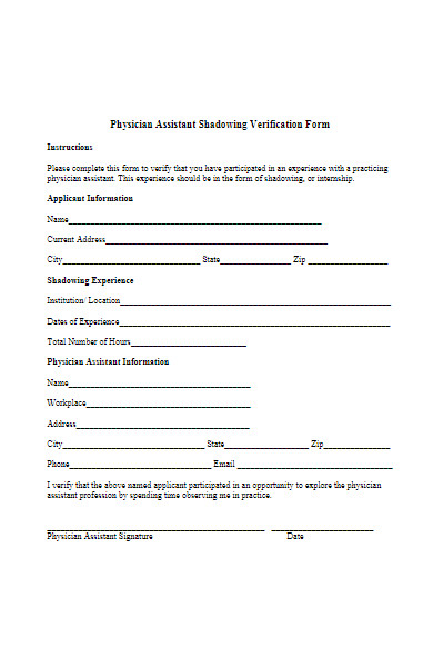 physician assistant verification form