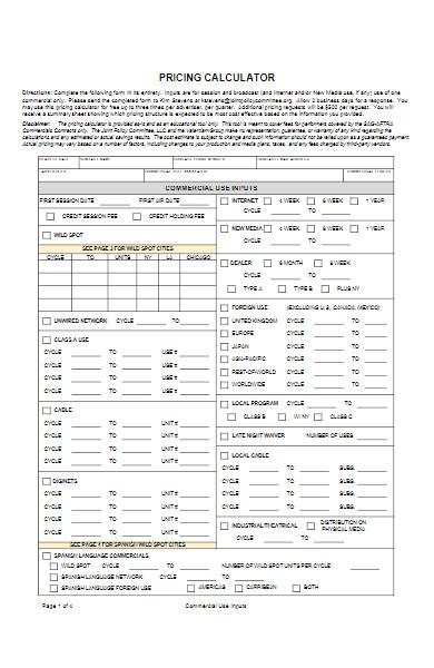 pricing calculator form