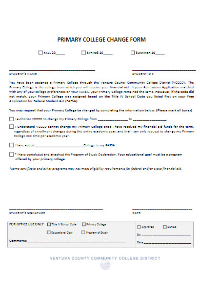 primary college change form