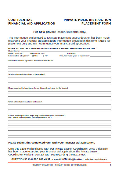 private music instruction placement form