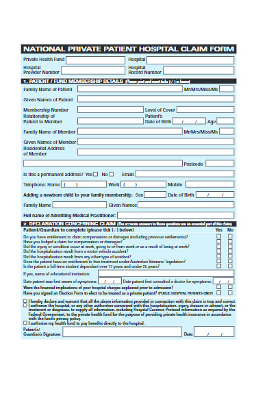 private patient hospital claim form