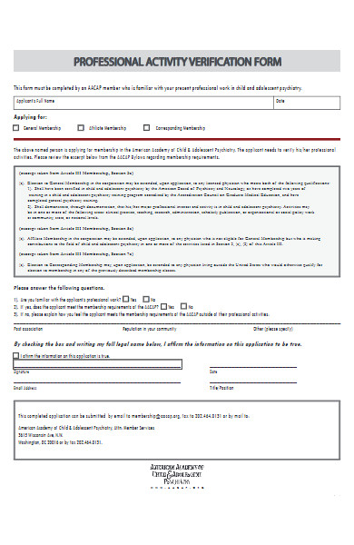 professional activity verification form