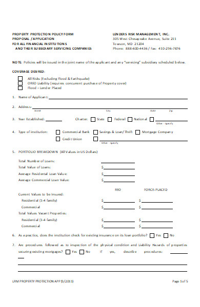property protection policy form