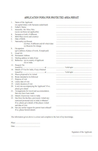 protected area permit form
