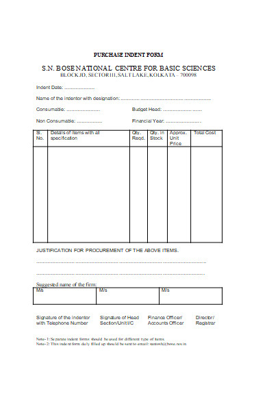 purchase indent forms