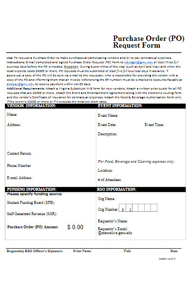 purchase order request form format