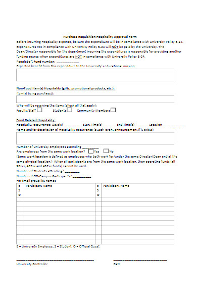 purchase requisition hospitality form