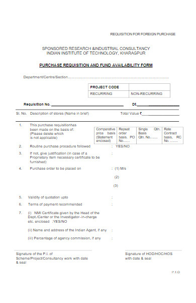 purchase requisition and fund availability form