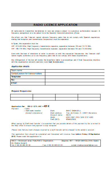 radio license application form