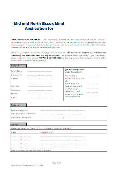 recruitment application form for college