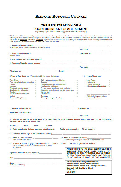 registration application form for restaurant