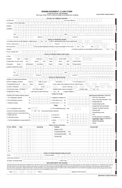 reimbursement claim form