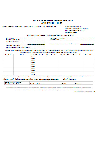 reimbursement trip log and invoice form