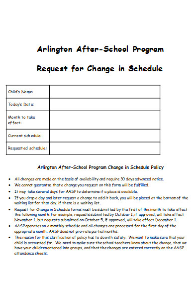 request form for change in schedule