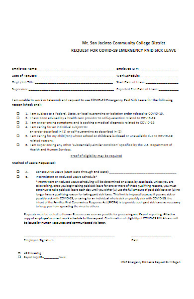 request for covid 19 emergency paid sick leave form