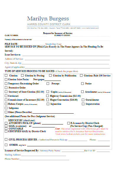 request for issuance of service form