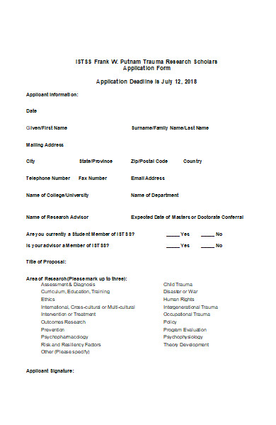 research student scholar application form