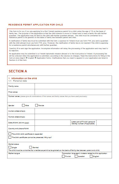 residence permit application form